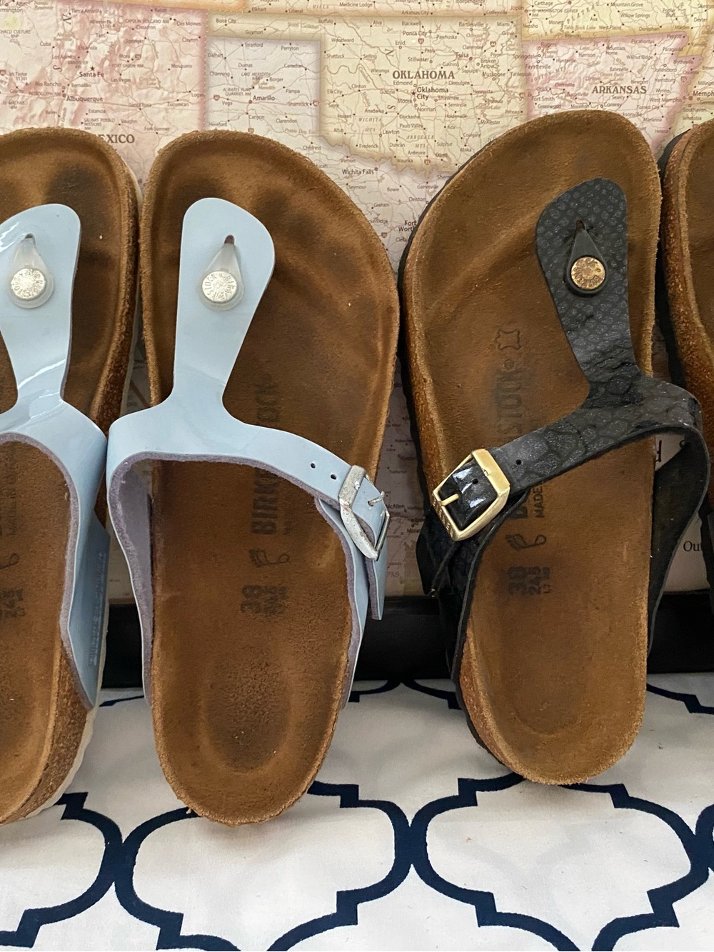 Pre-owned Birkenstock Gizeh Sandals - Light Blue & Black 38/7 Regular fit Women - Picture 2 of 10